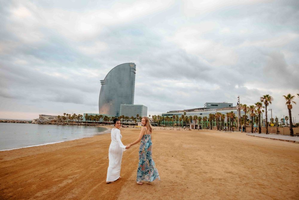 Joyful couple moments by the sea
