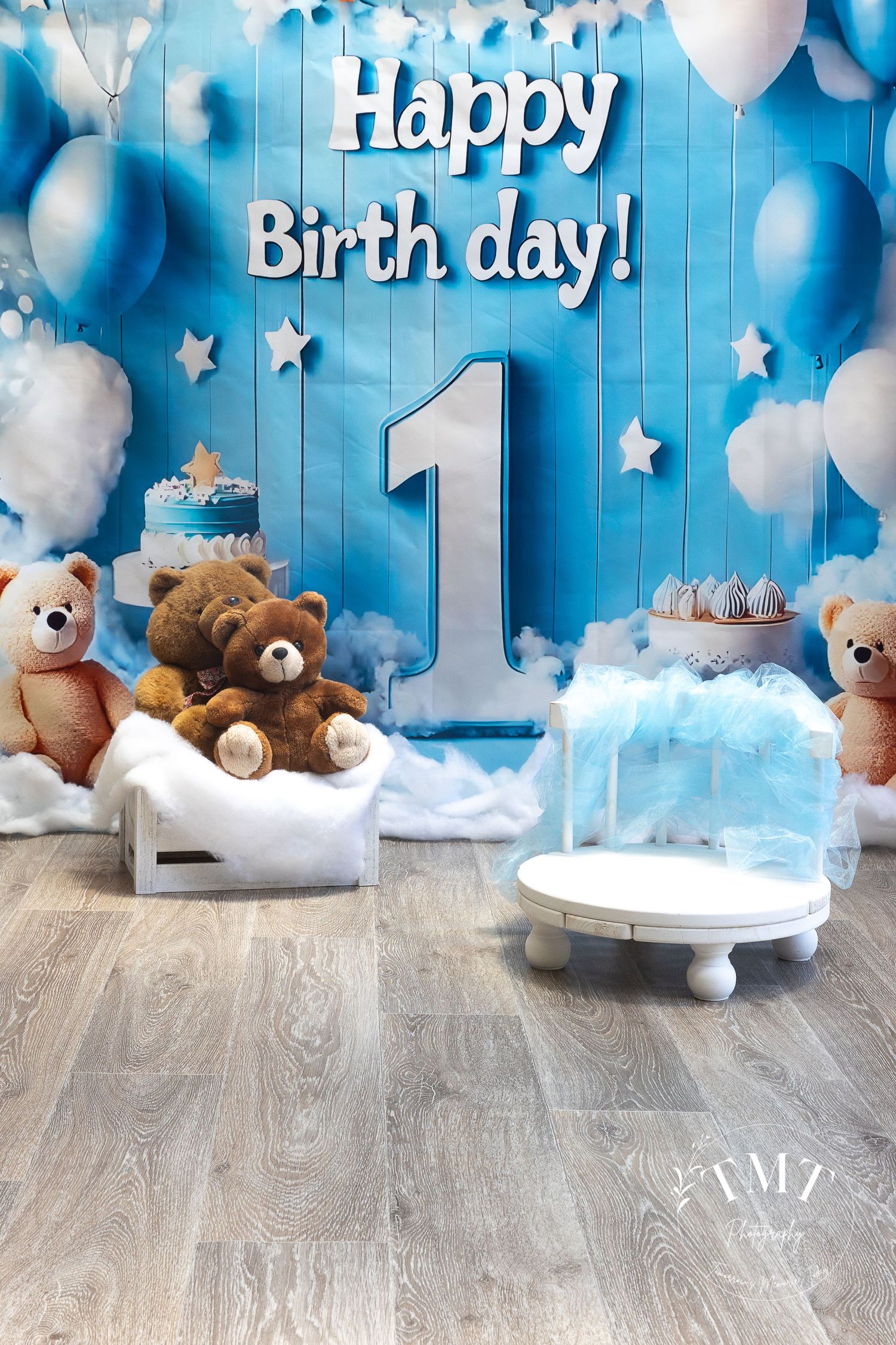 teddy bears and balloons cake smash set for a professional cake smash photo shoot