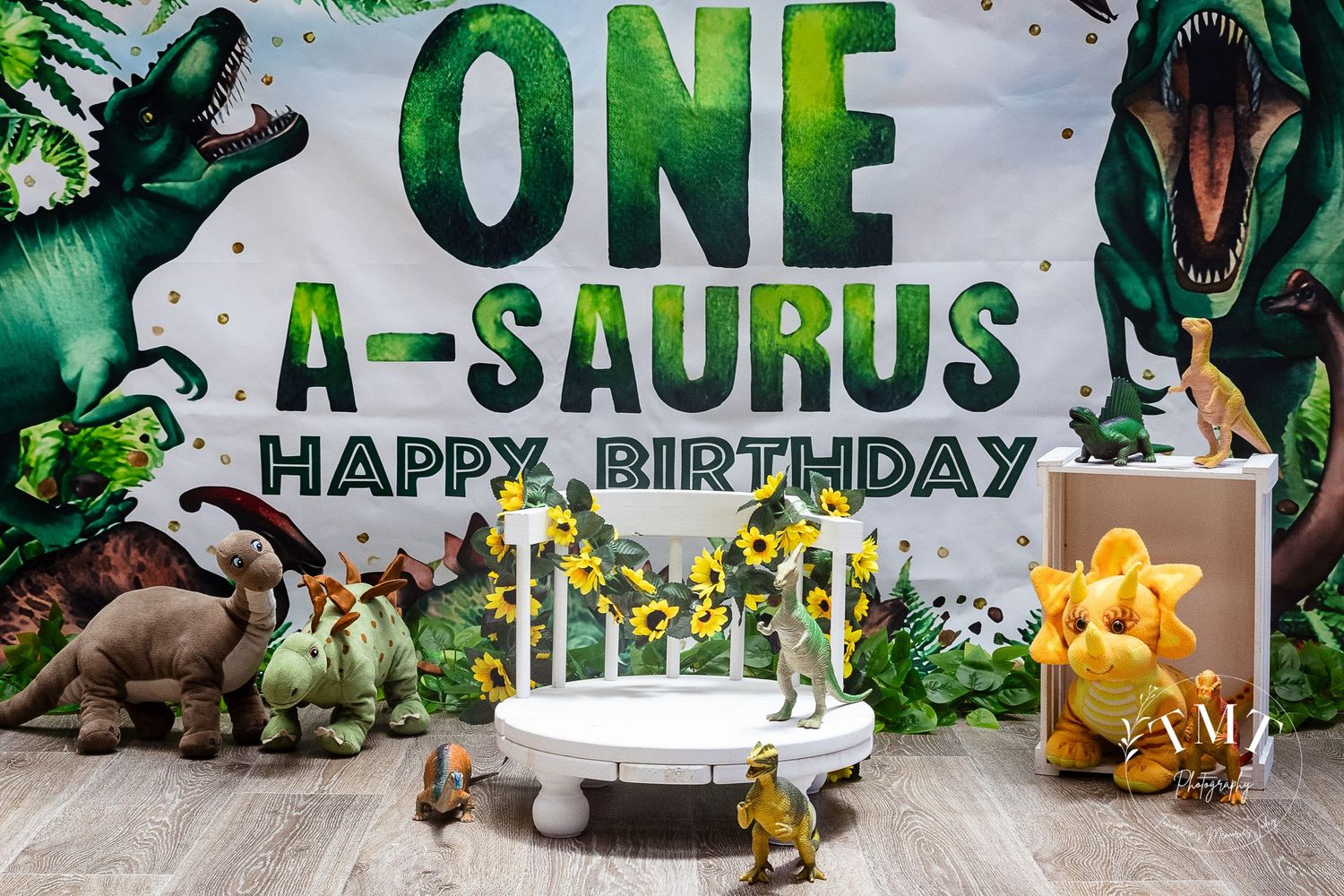 One-a-saurus cake smash set for a professional cake smash photo shoot