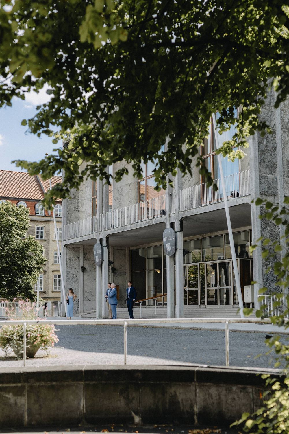 Wedding guests gathered outside Aarhus Town Hall