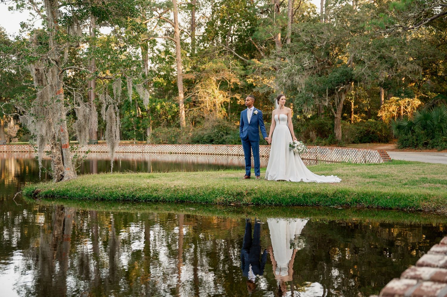 Bride and Groom reflection photo at BrookGreen Gardens