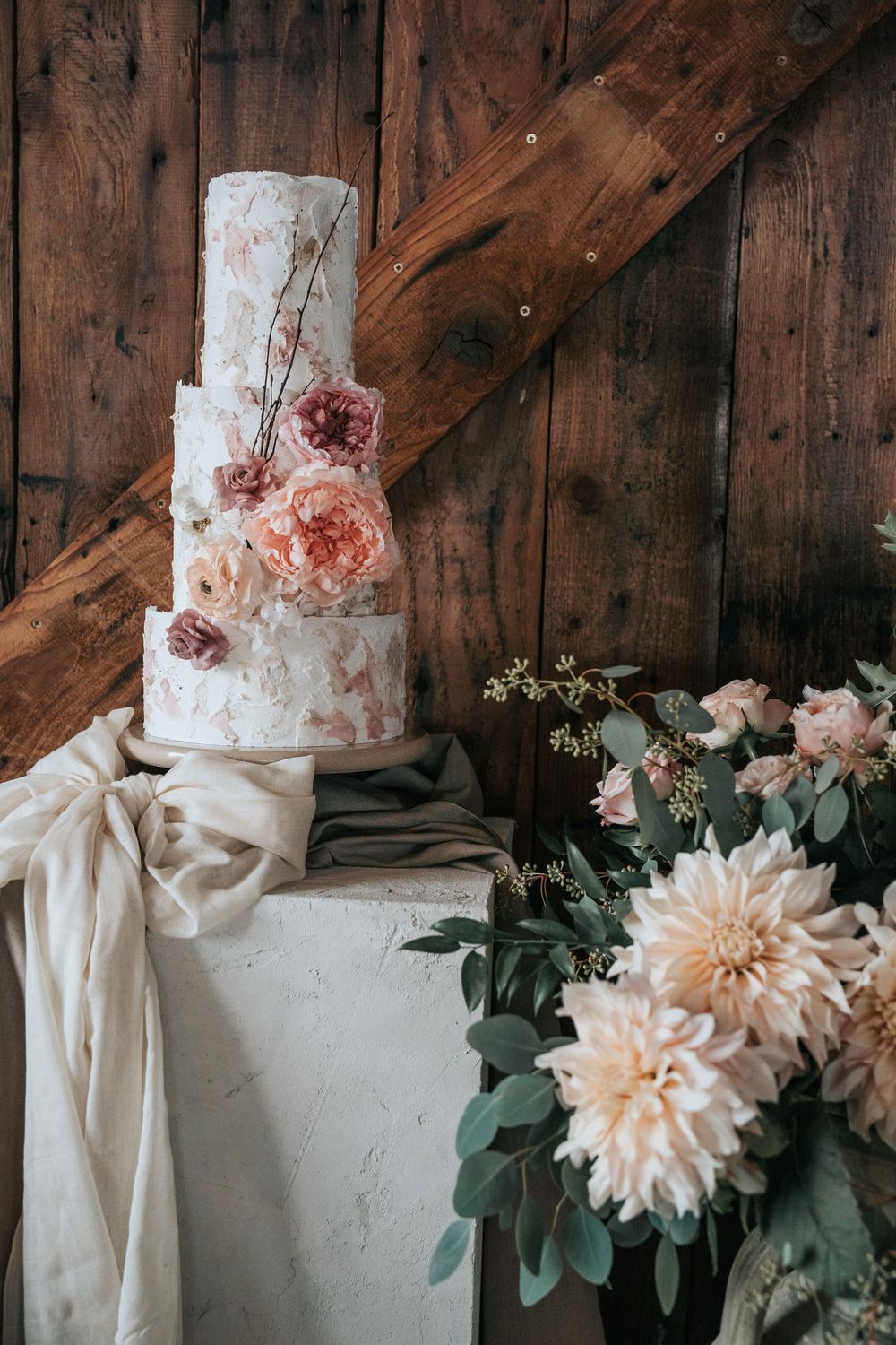 Beautiful wedding cake by Edible Essence at Gara Rock , Devon