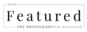2026 Featured badge from The PhotographHER Magazine with elegant serif typography and teal accent lines.