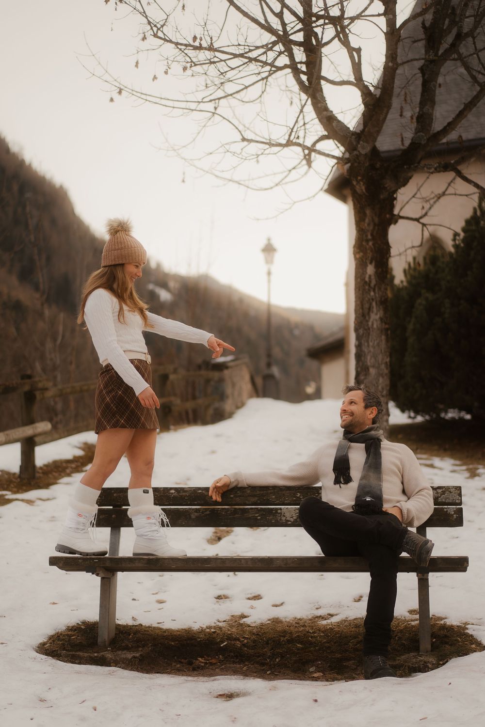 Adventurous couple session surrounded by the dramatic jagged peaks of the Italian Dolomites.