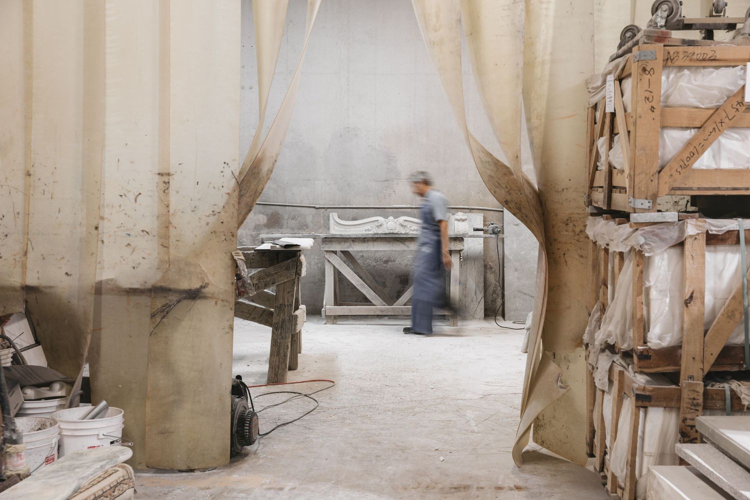 refined decor abstract landscape exterior soft dreamy  sculptor workshop