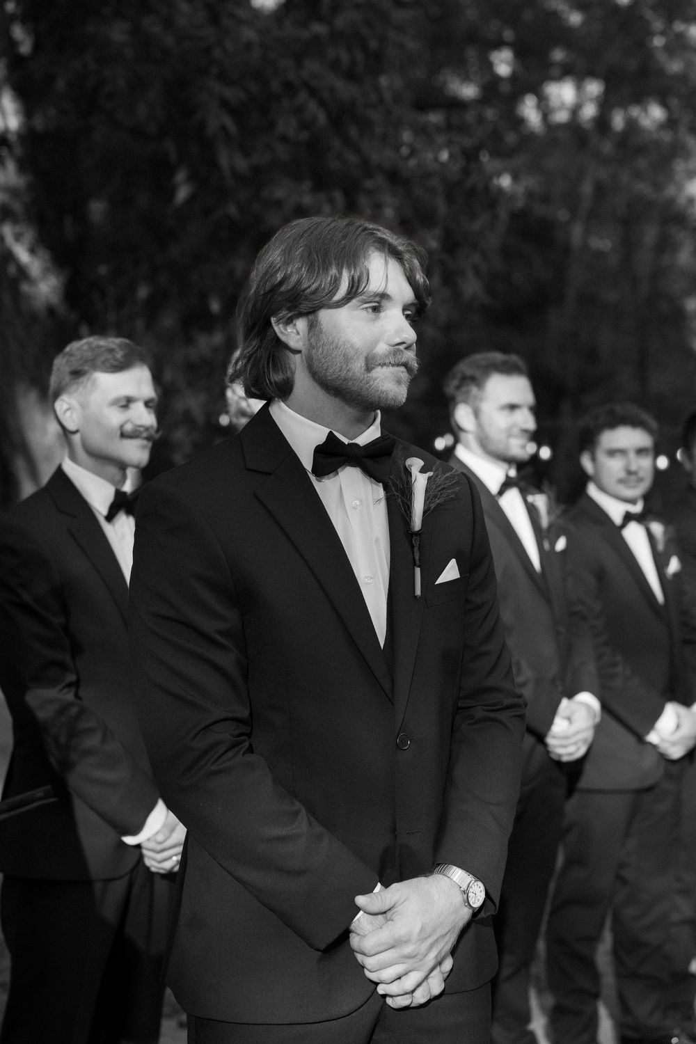 The groom during the wedding ceremony at The Elms of Coosada in Coosada, Alabama