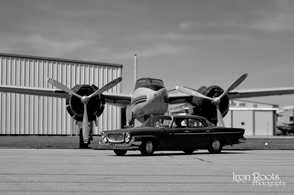 A-26 Invader with 1962 Chrysler Windsor at Red Deer Airport. Props n Pistons.