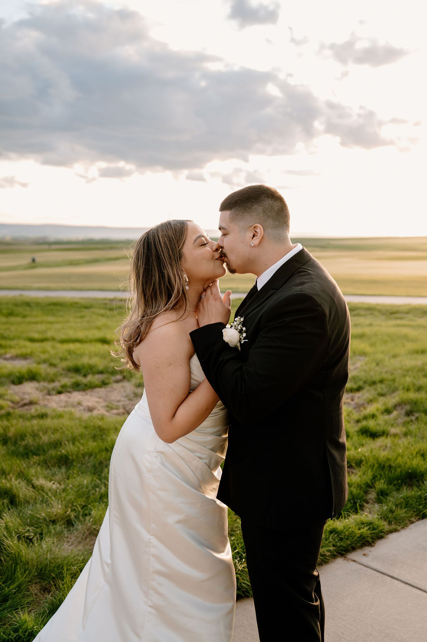 Walla Walla Valley bride and groom portraits at sunset