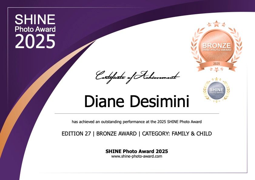 SHINE Photo Award 2025 Bronze Certificate for Diane Desimini in Family and Child category.Middletown NJ