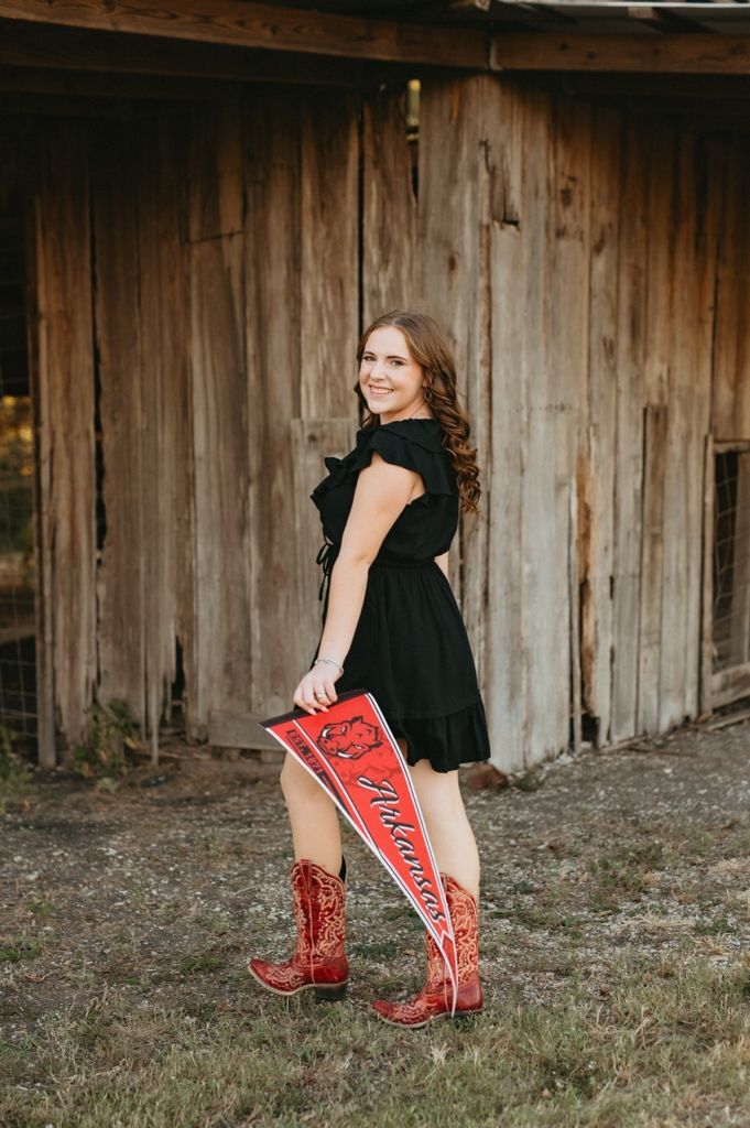 A series of photos showing red cowboy boots against a rustic wooden barn backdrop in an outdoor setting.