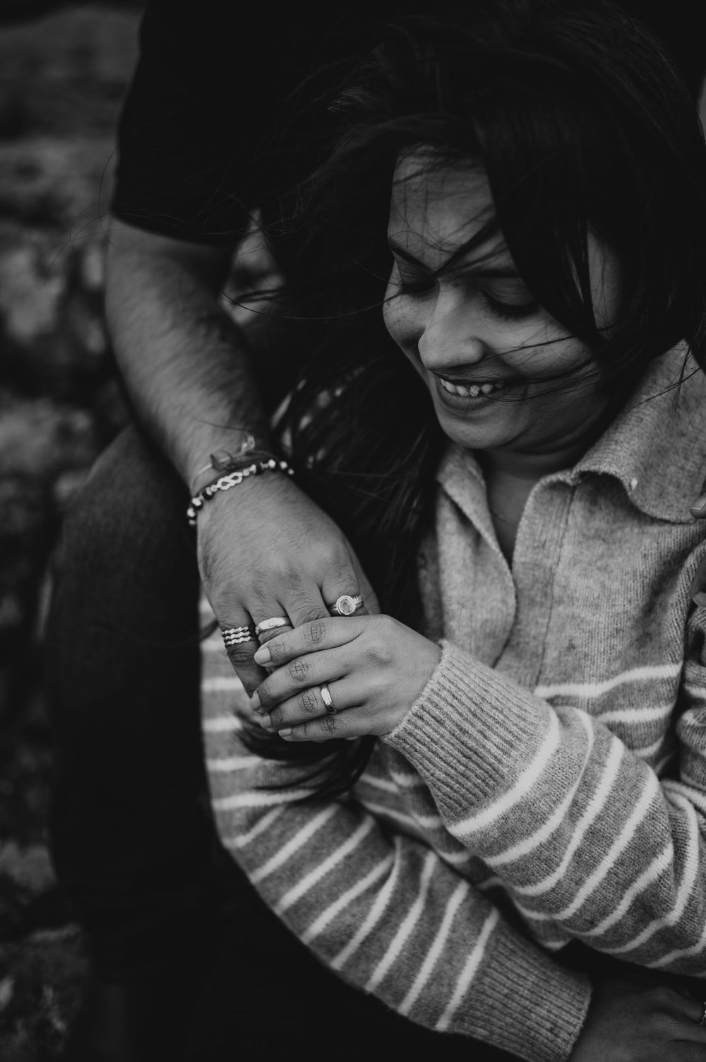 Neck Point Park, Nanaimo, Vancouver Island Engagement Photographer Photoshoot of couple holding hands detail shot of rings