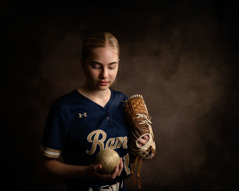 Athlete/softball player fine art portraiture by Tracey Richvalsky, Rhythm In Light Photography
