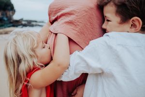 Collection of intimate family photos showing affectionate moments and embraces.