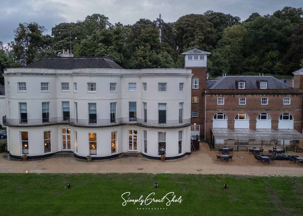 Bowden Hall wedding photographer captures an aerial image of the front facade