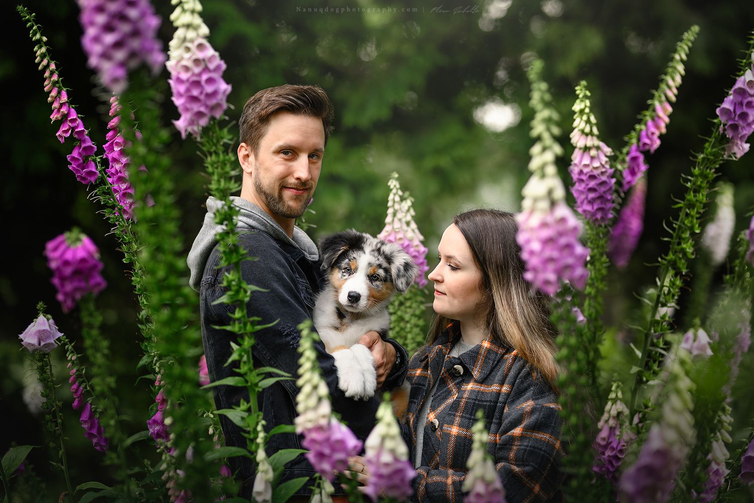portret van hondenbaasjes met hun puppy