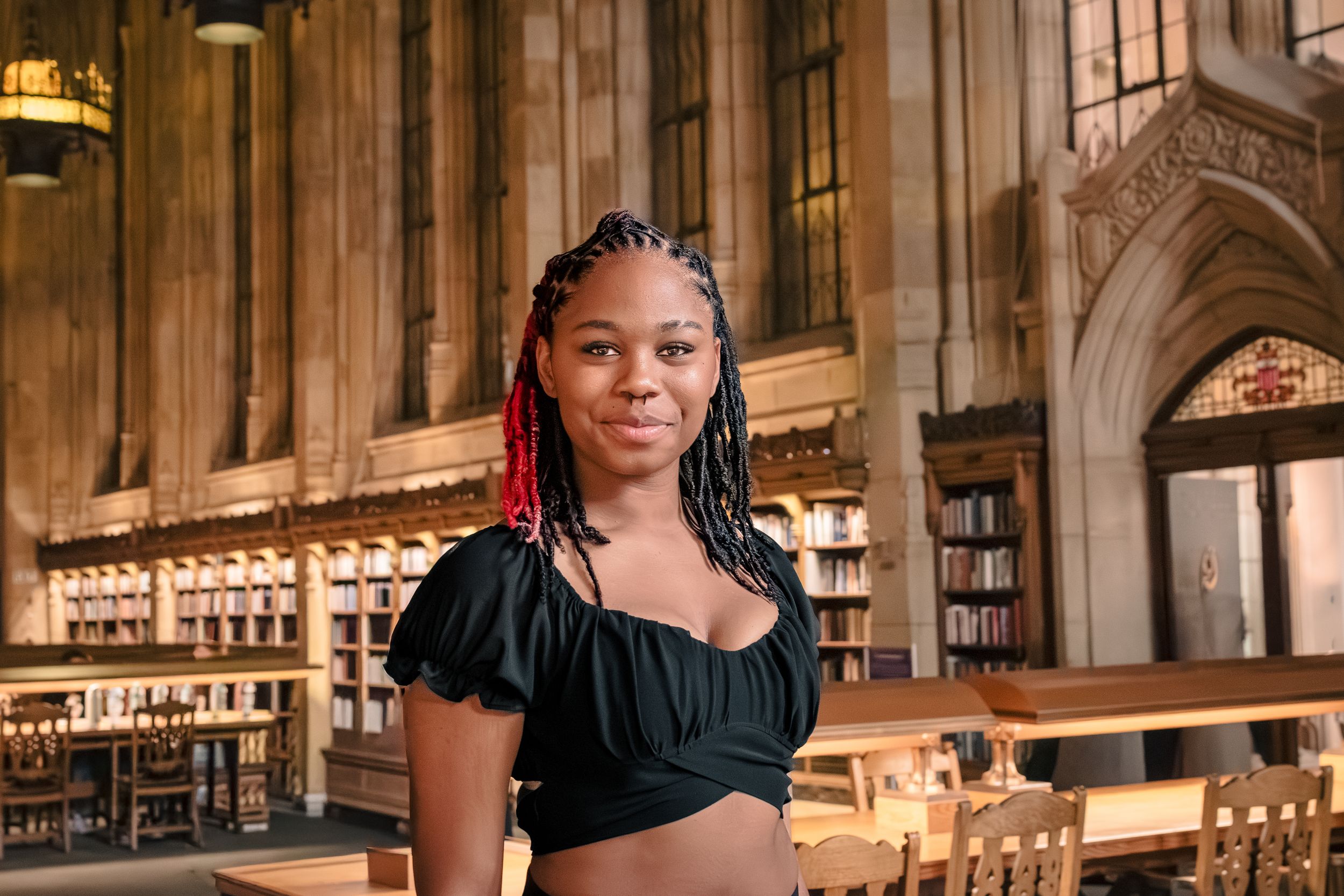 Gothic architecture details at Suzzallo Library senior photo session University of Washington Seattle
