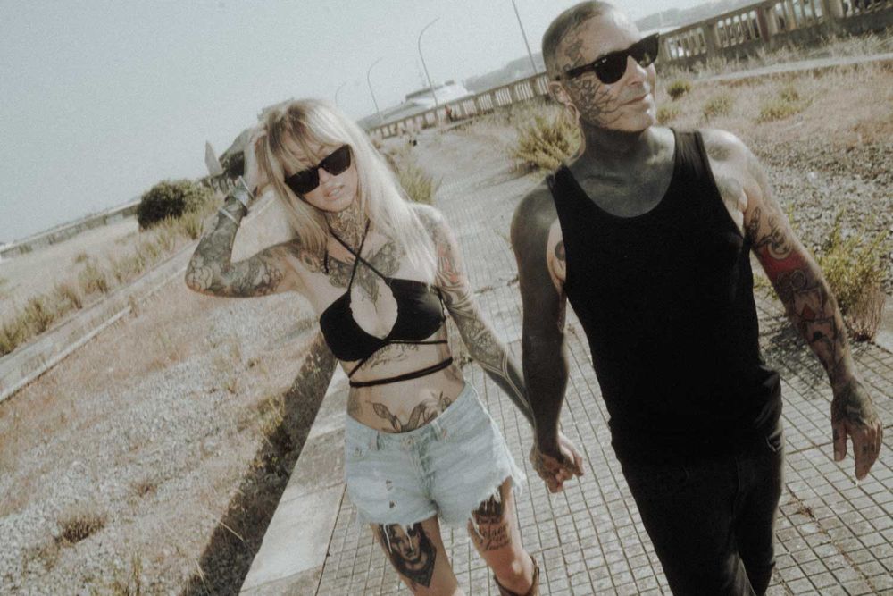Cinematic Las Vegas couple shoot walking in desert landscape