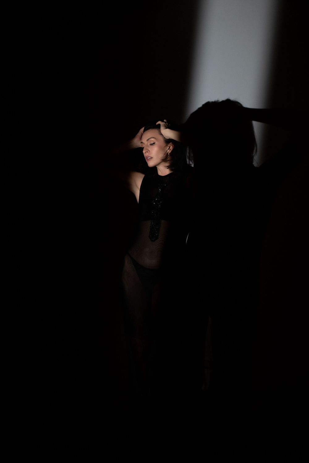 elegant woman portrait dark tones Nashville portrait photographer studio lighting