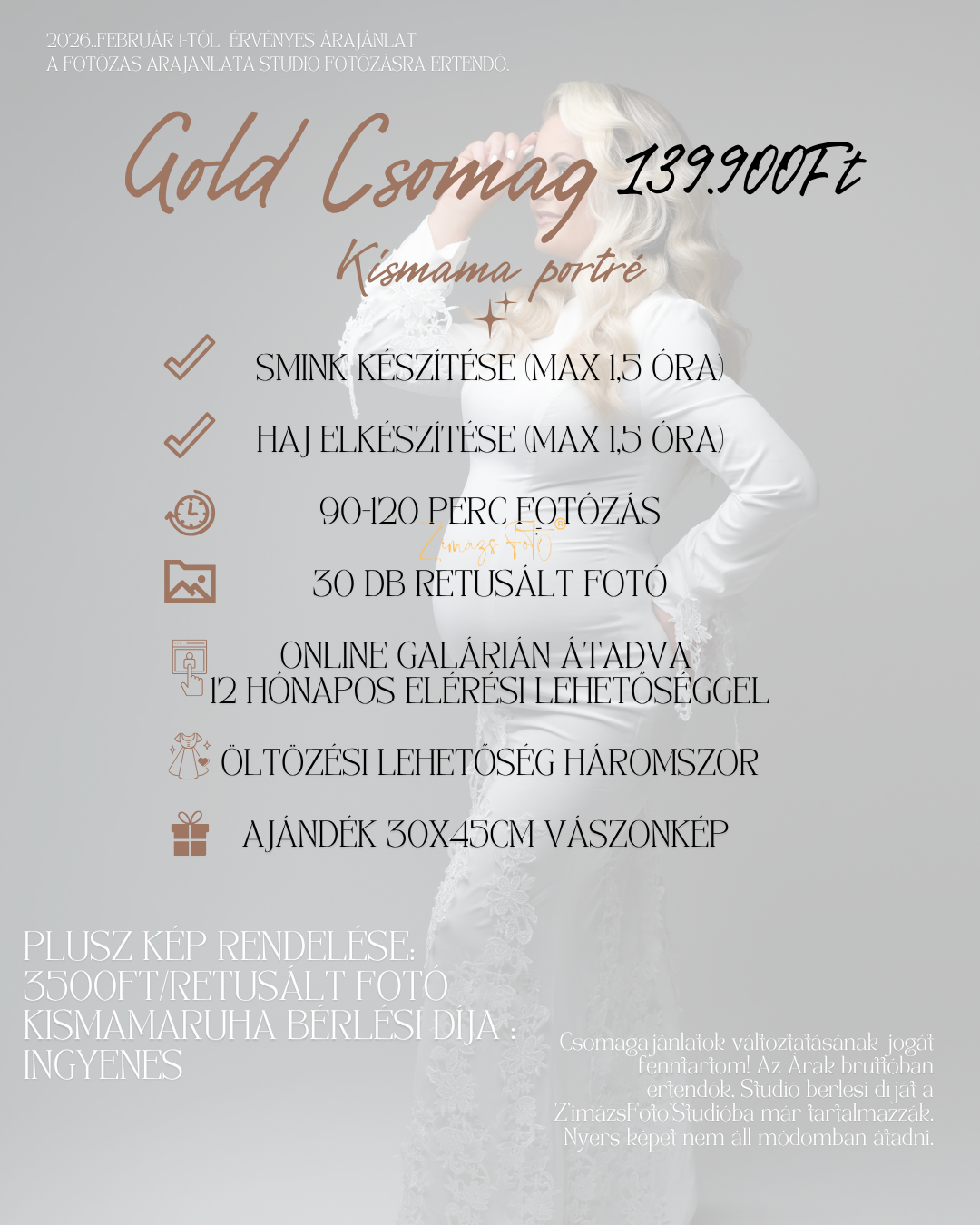 Blurred text snippets in white and gold colors on a light gray background create an elegant design layout.