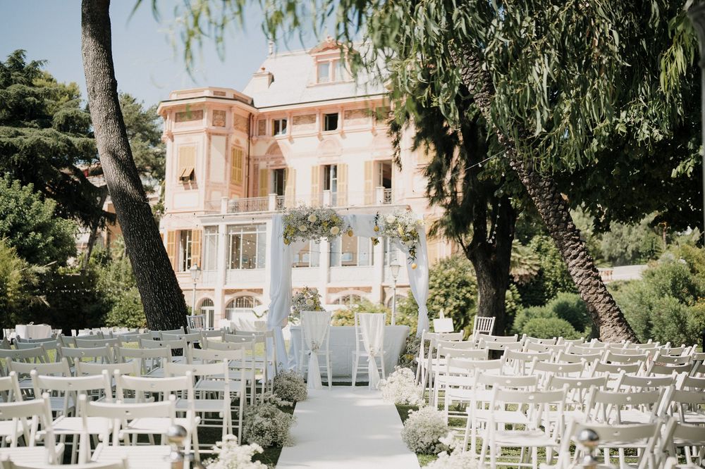 Floral arrangements for a civil ceremony in the grounds of Villa Nobel Sanremo