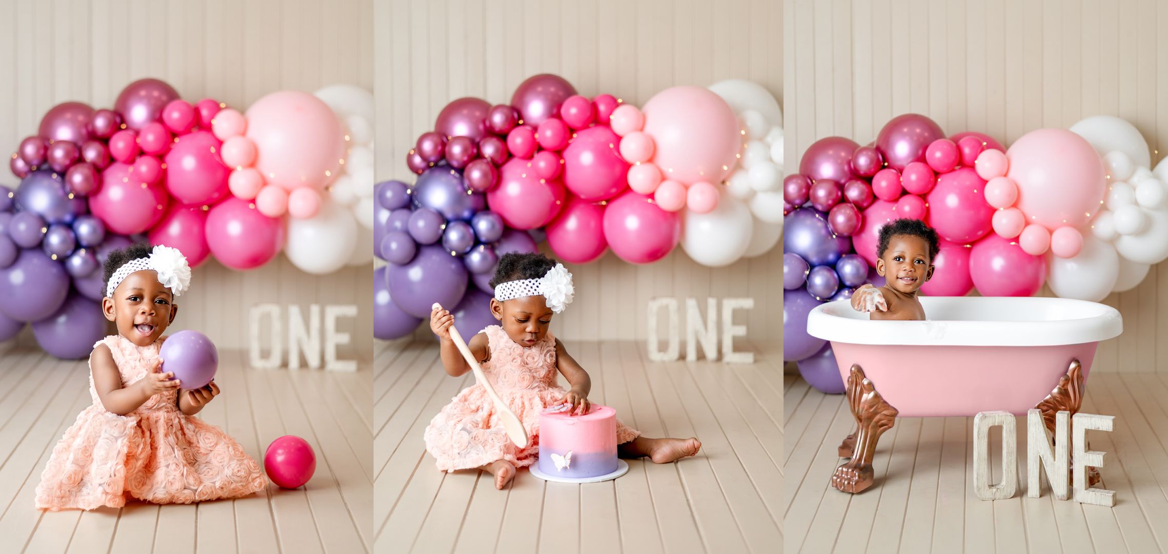 A series of soft and neutral-toned baby photography images arranged in a horizontal collage layout.
