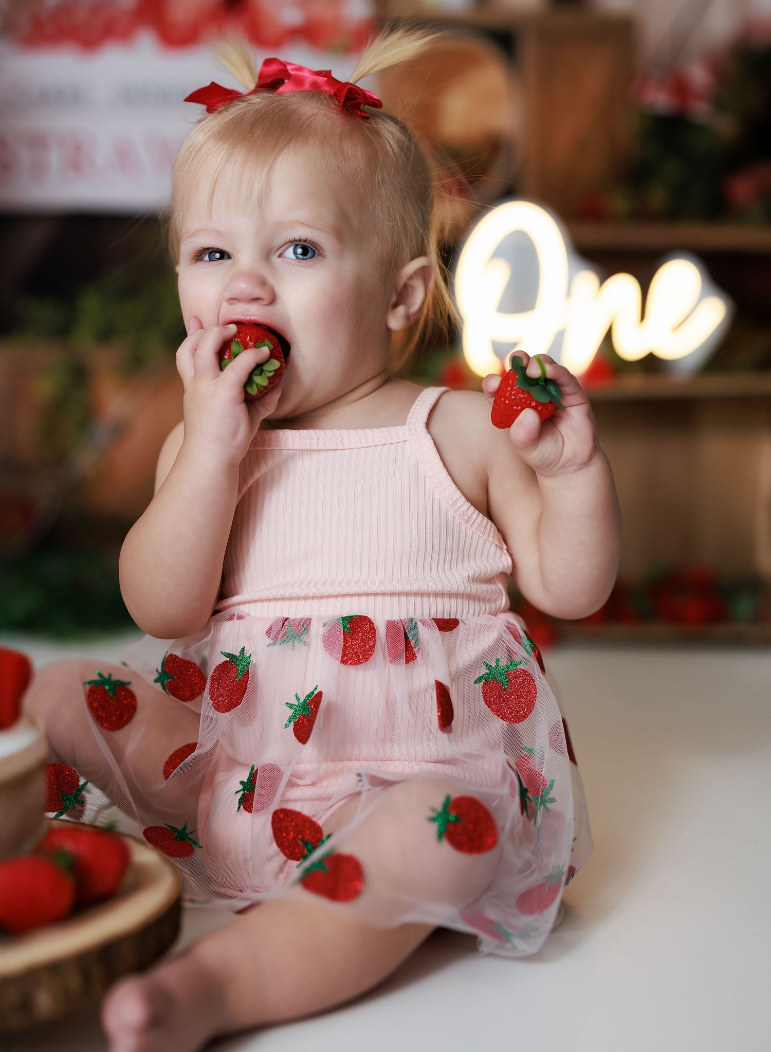 1 year old milestone strawberry themed photo session