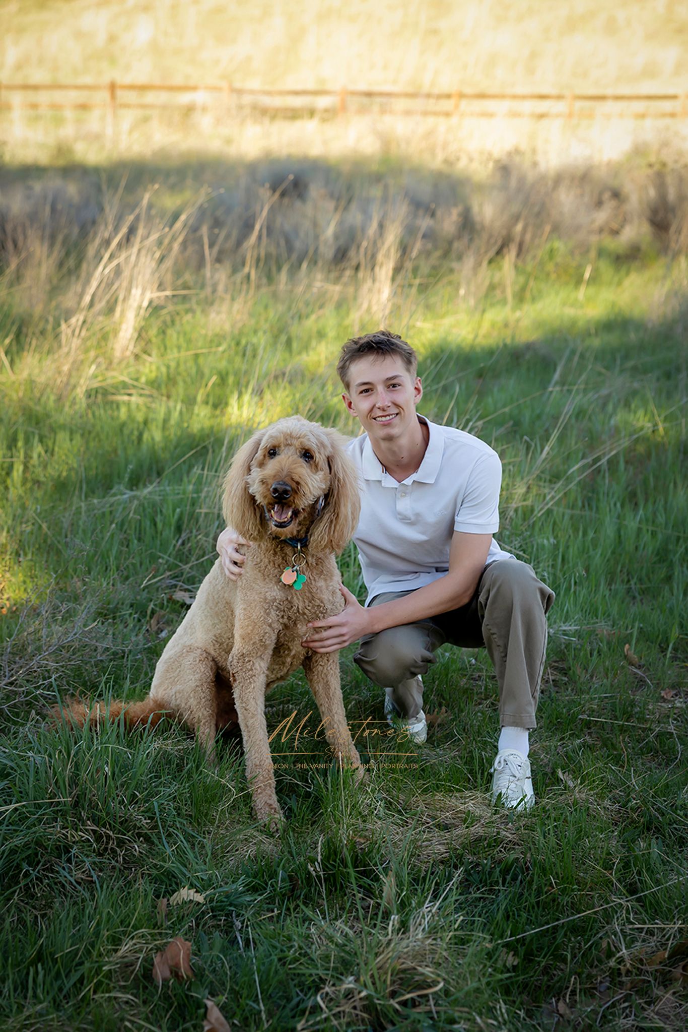 Senior Pictures guy with dog milestones portraits