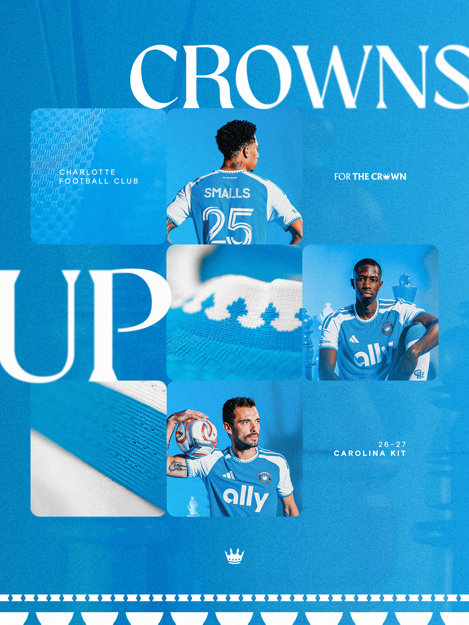 Charlotte FC Carolina Kit Crowns Up campaign collage featuring player Smalls wearing number 25.