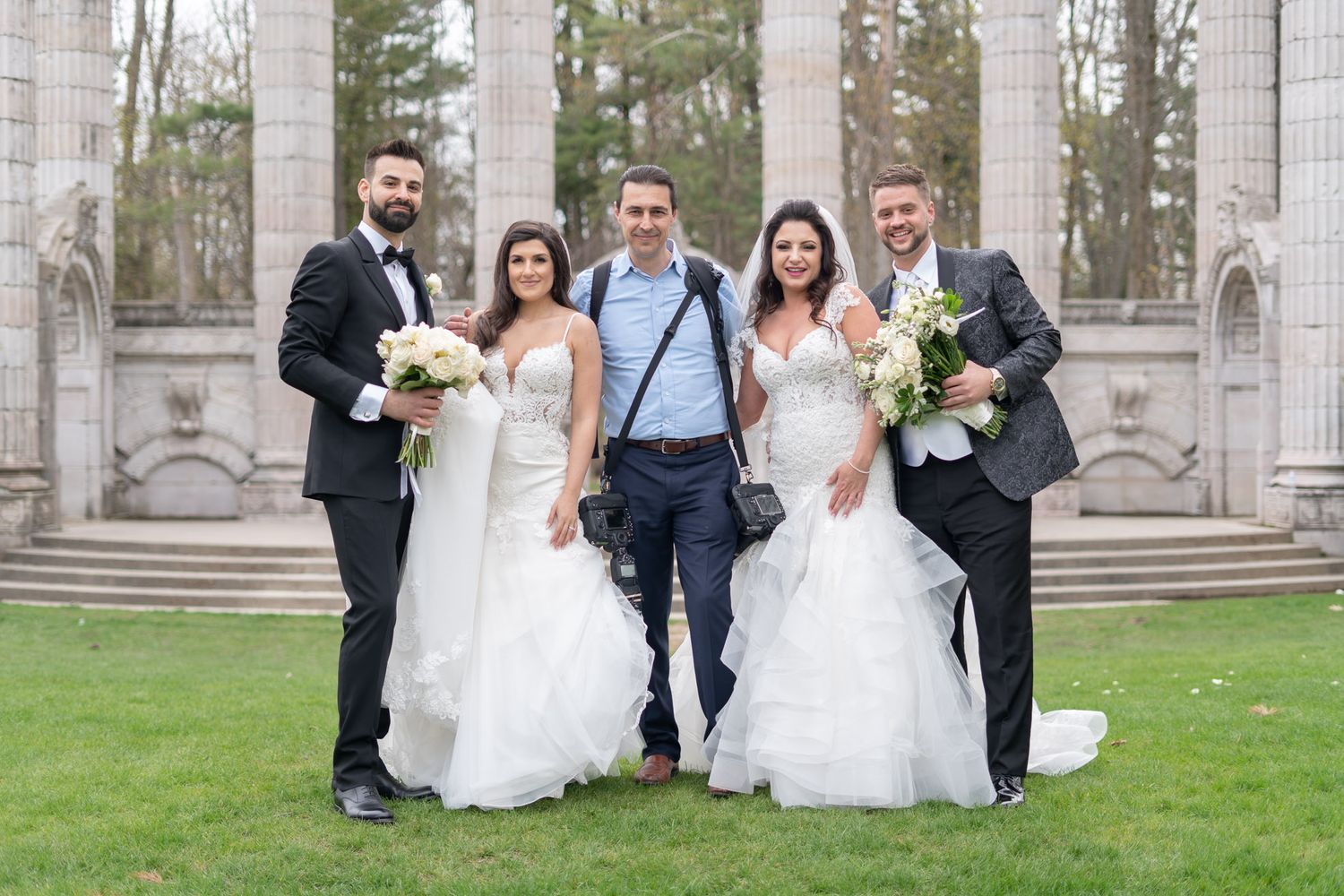 George V Photography team posing with 2 couples during a double wedding booking at Guildwood Park in Toronto.