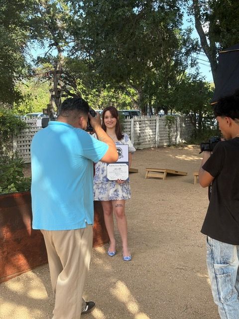 A series of candid outdoor photos showing people interacting in a shaded dirt area during daytime.