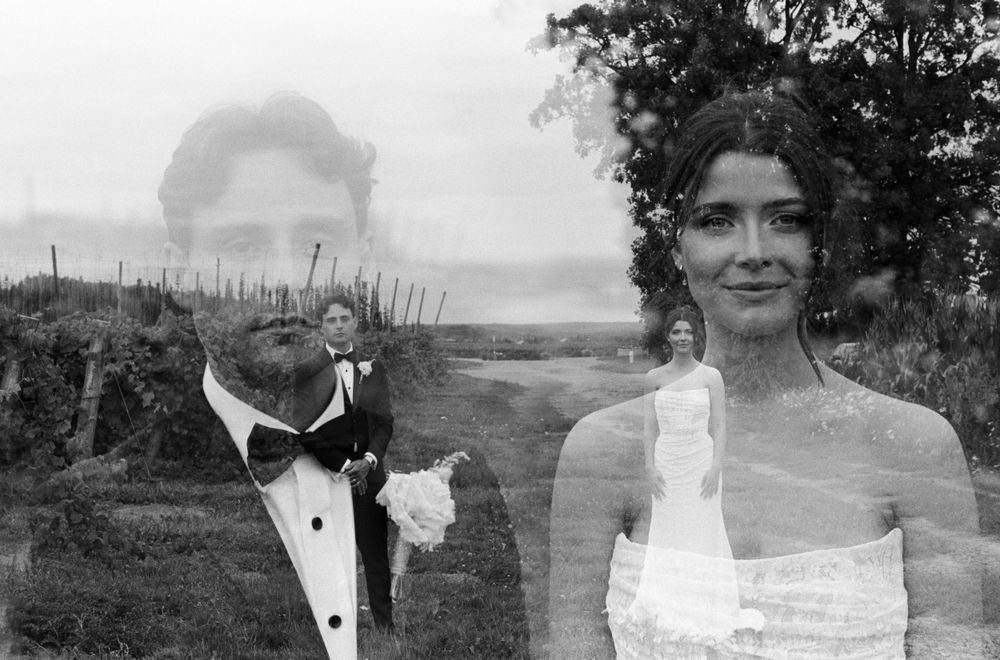 Bride and groom double exposure on film. Howdy Pictures - film wedding & elopement photographers in Canada & New Zealand