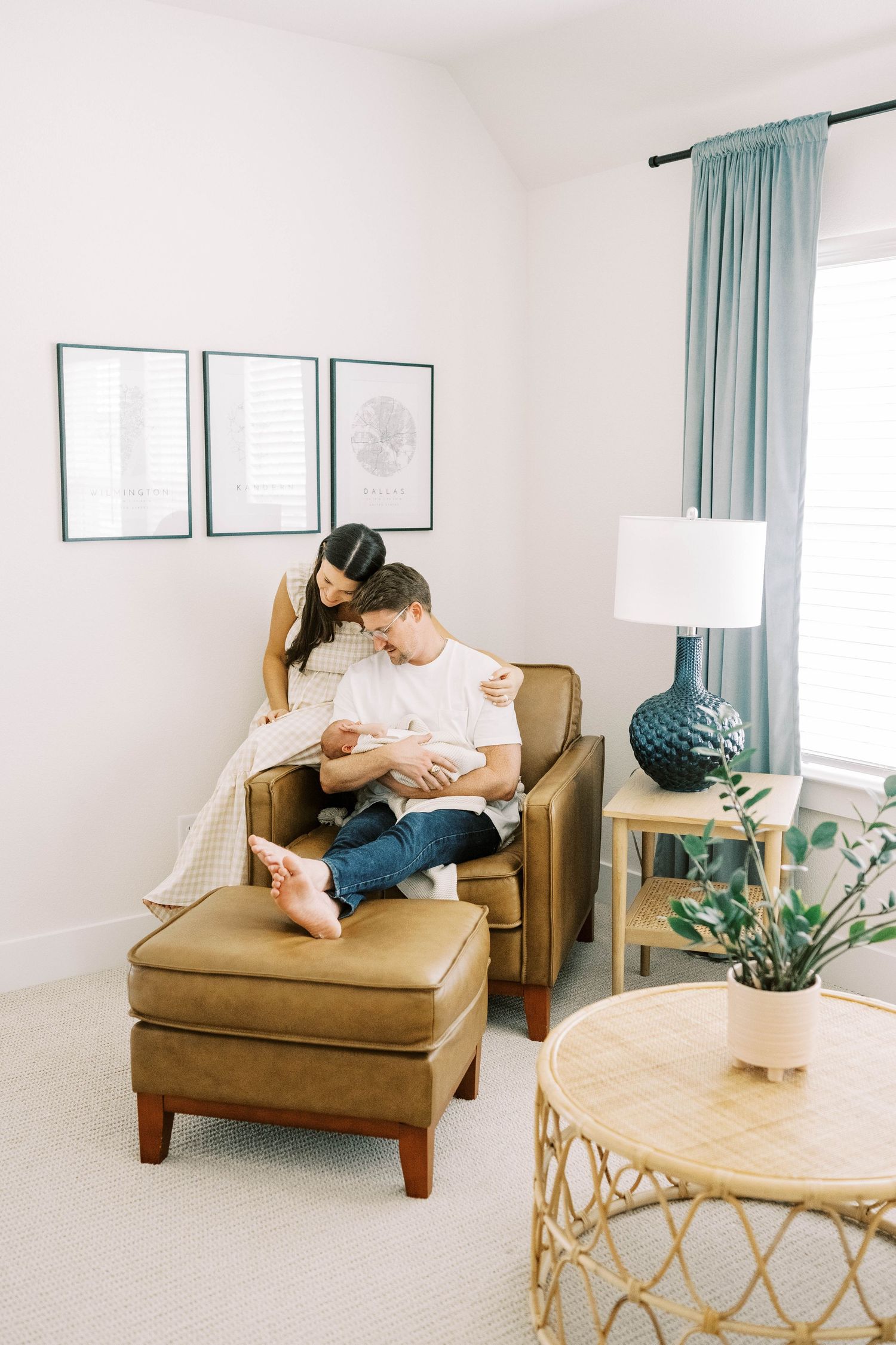 Lifestyle newborn session with parents in Frisco, Texas