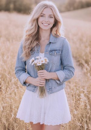 Female senior portrait with flowers and soft natural light in field setting