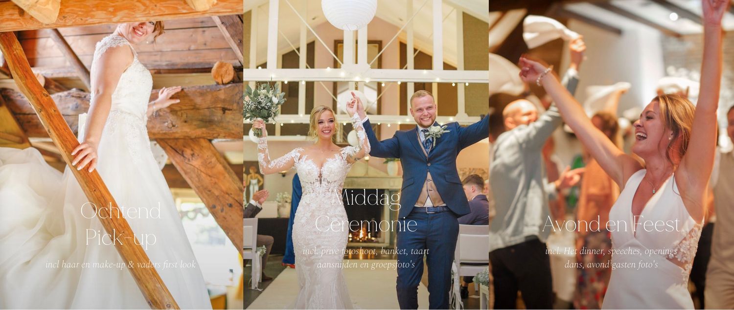 A collage of wedding celebration photos showing dancing, toasts, and joyful moments at a reception venue.