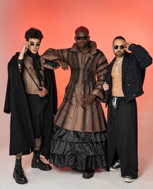 Charleston fashion studio portrait of three male models in bold editorial styling