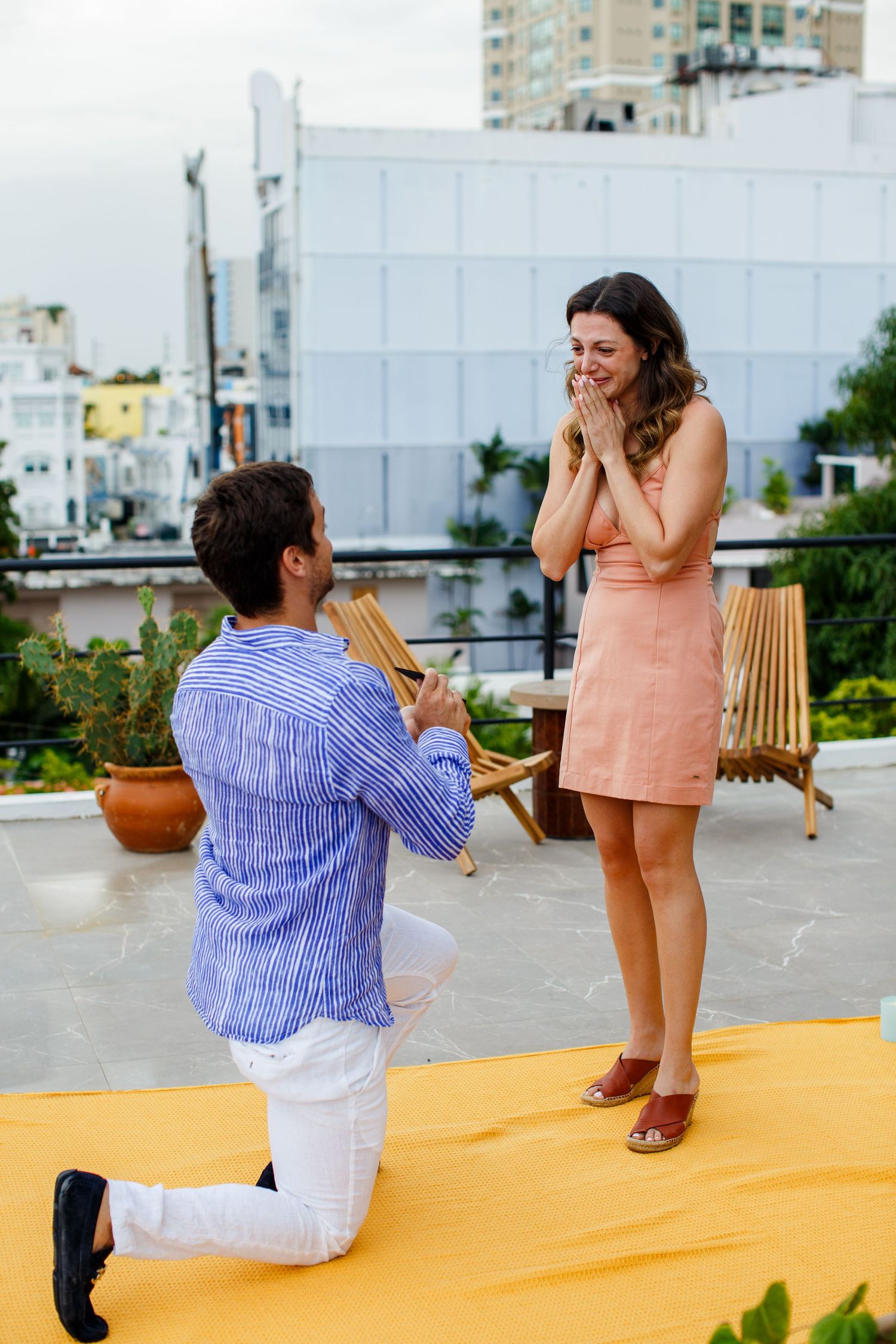 Couples portrait on a rooftop. Marriage proposal. San Juan, Puerto Rico.