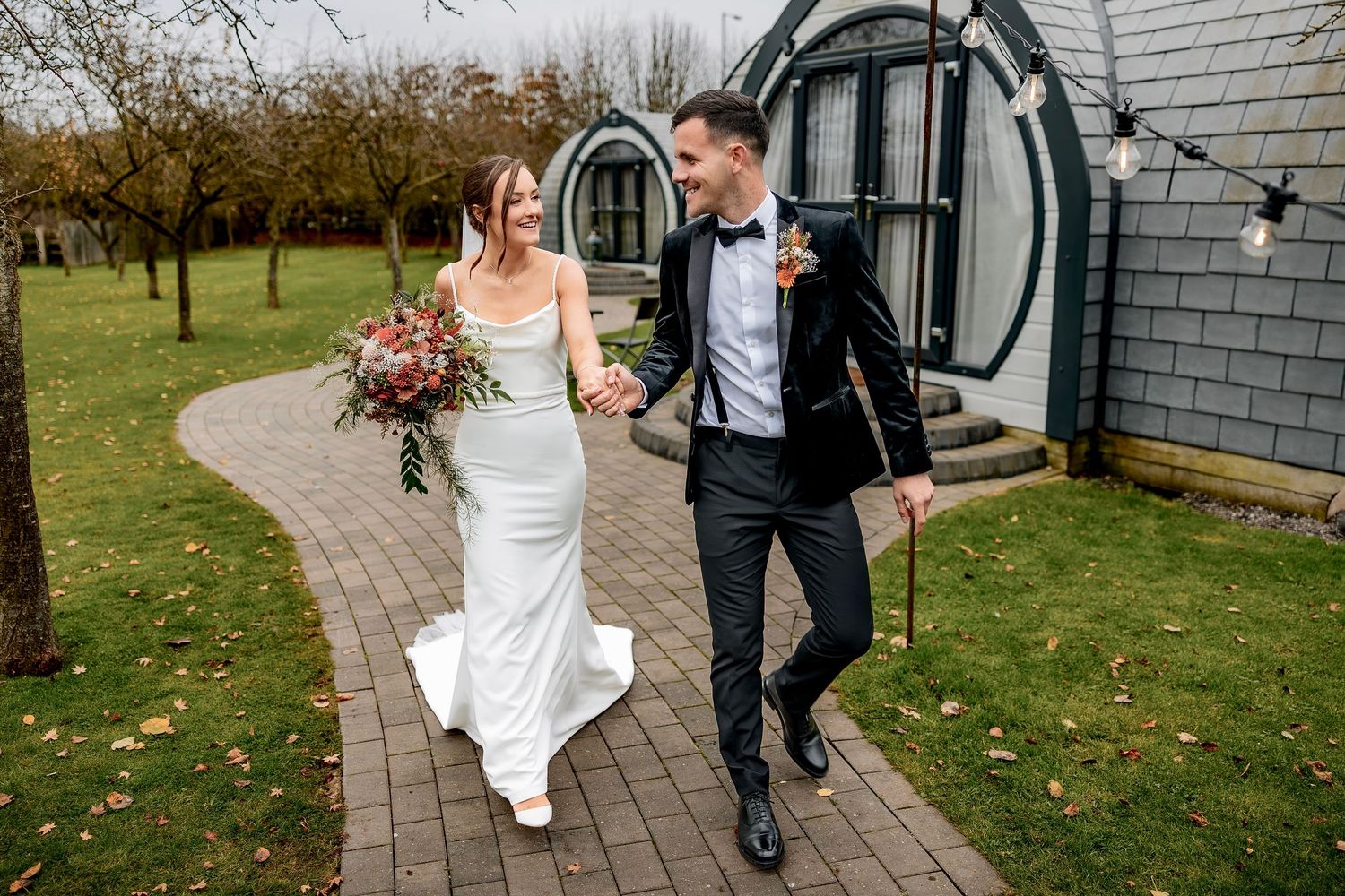 A relaxed couple photo in the Willerby Barn Hill wedding venue grounds.