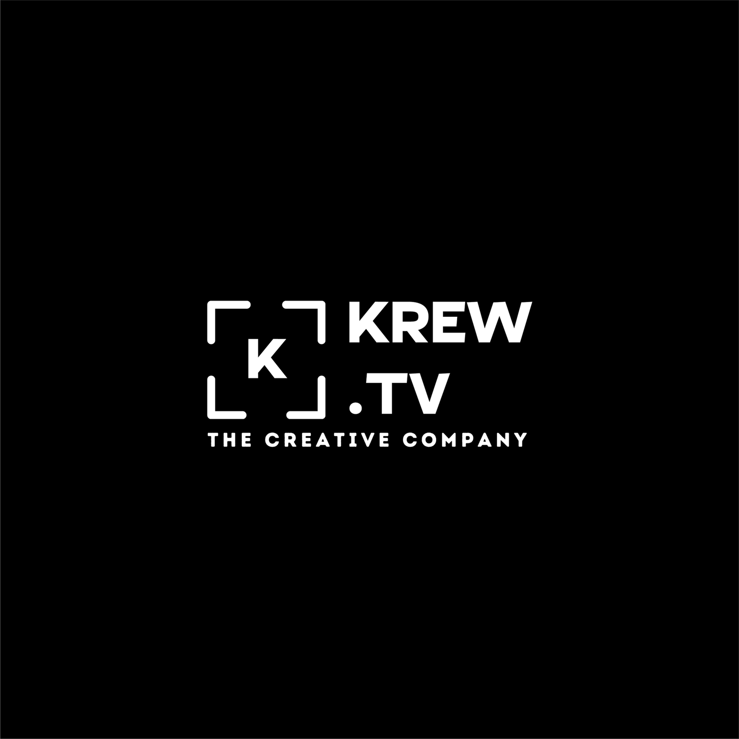 KREW.TV The Creative Company logo in white on black background with camera viewfinder icon.