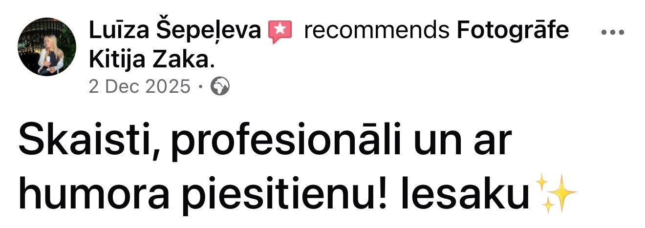 A social media recommendation post in Latvian language with positive feedback.