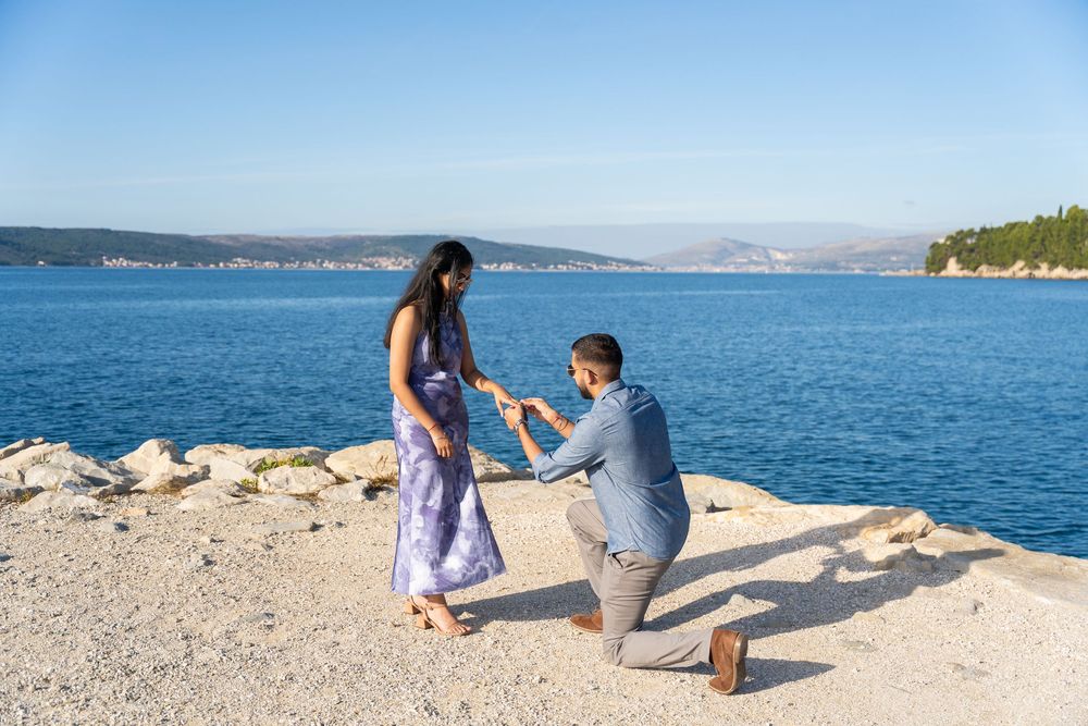Split Morning Beach surprise proposal with photo session