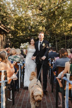 Couple walking back down the aisle after their Pasadena wedding ceremony