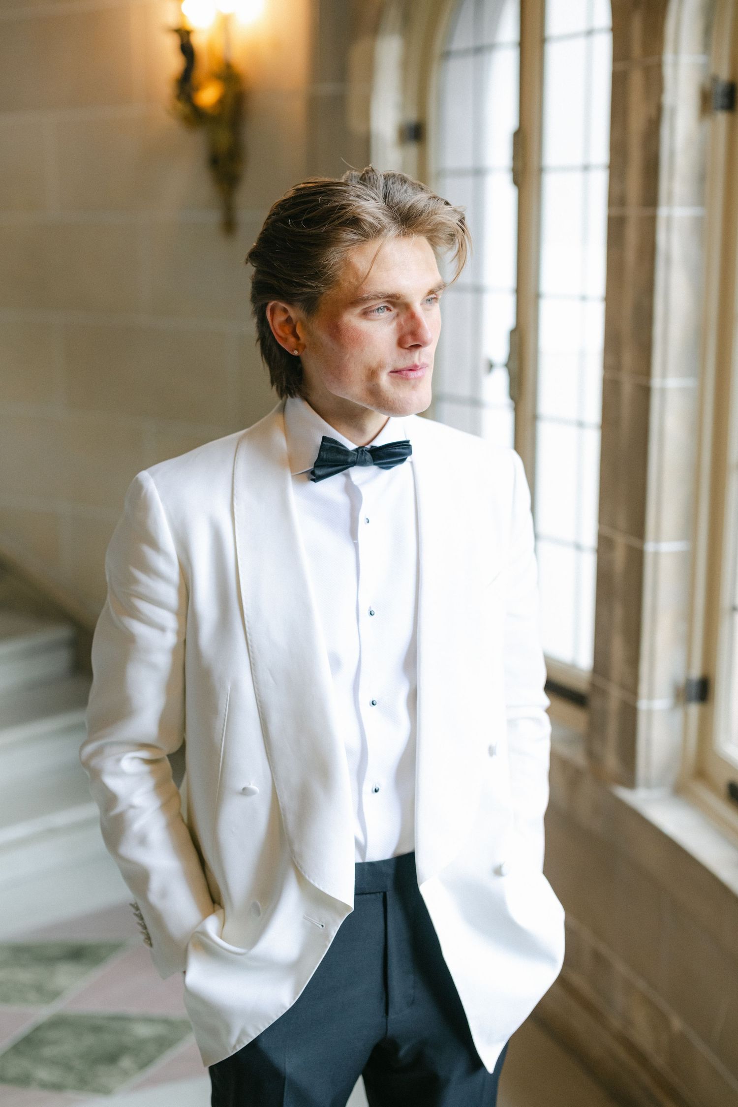 The Armour House Wedding in Lake Forest, IL - Groom Staircase Portraits