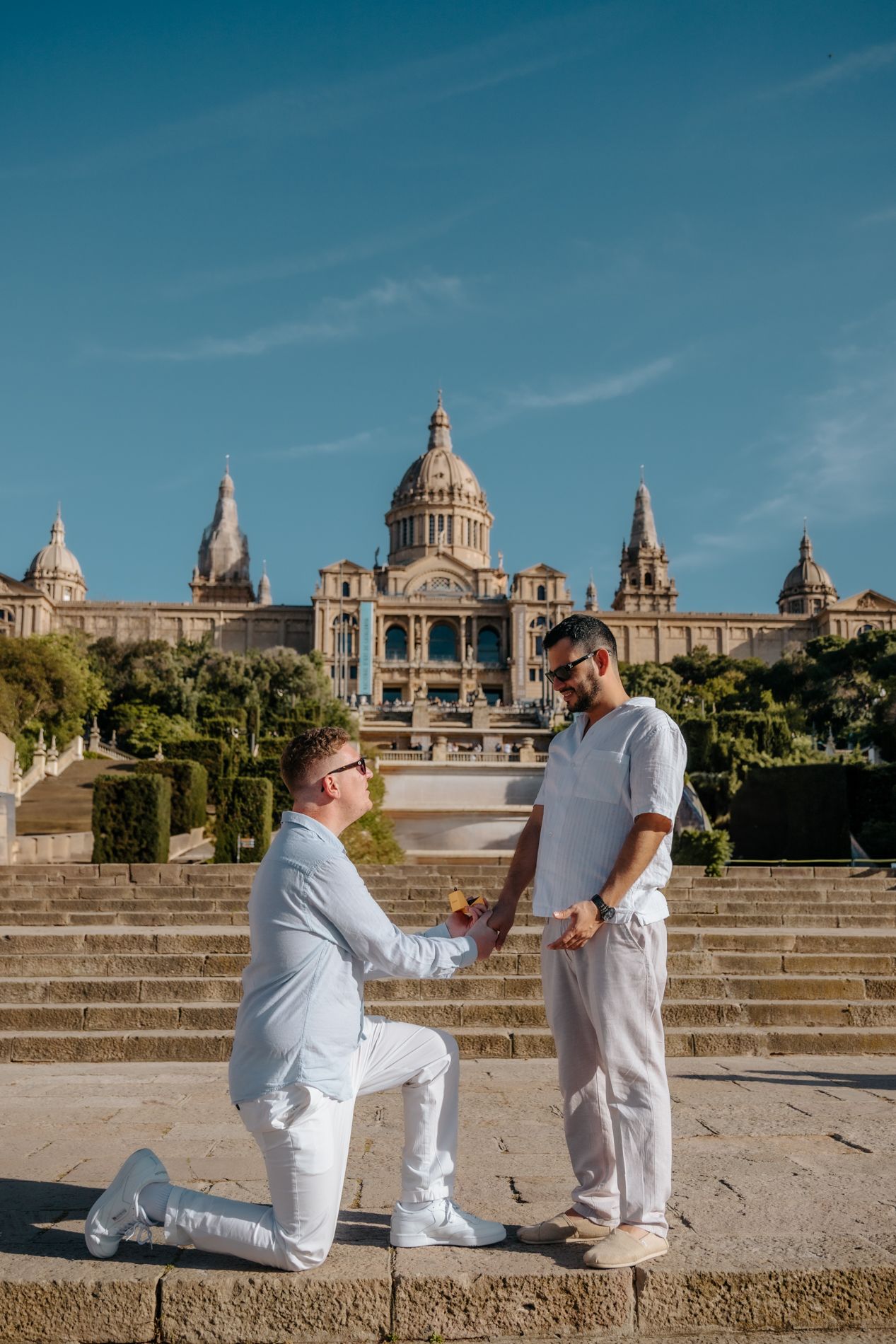 LGBTQ+ engagement portraits in Montjuïc Barcelona
