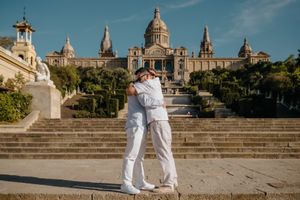 Montjuïc gay proposal with city skyline and sea views