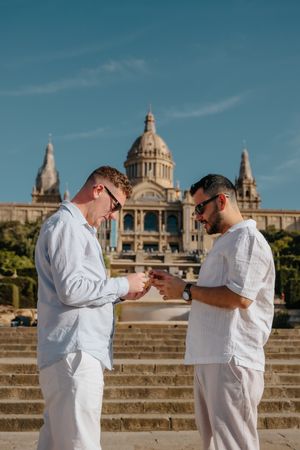 Montjuïc gay proposal with city skyline and sea views