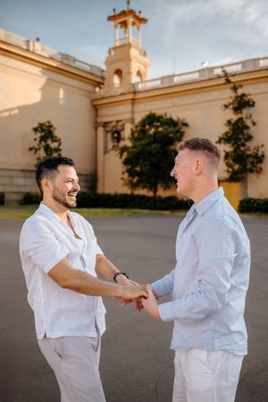 Barcelona gay engagement photographer at Montjuïc Castle
