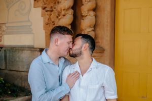 Romantic walk after gay proposal in Montjuïc Barcelona