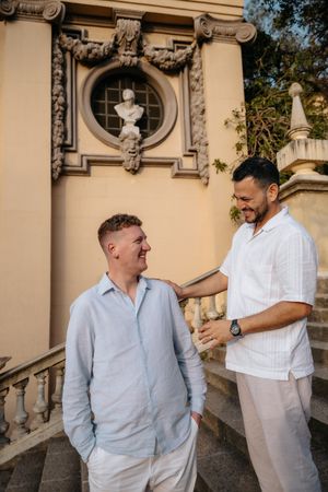 Gay engagement photographer capturing love in Montjuïc Barcelona