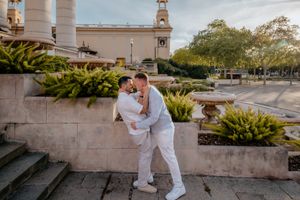 Romantic sunset gay proposal at Montjuïc Castle, Barcelona