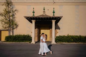 Couple walking together along Montjuïc scenic paths